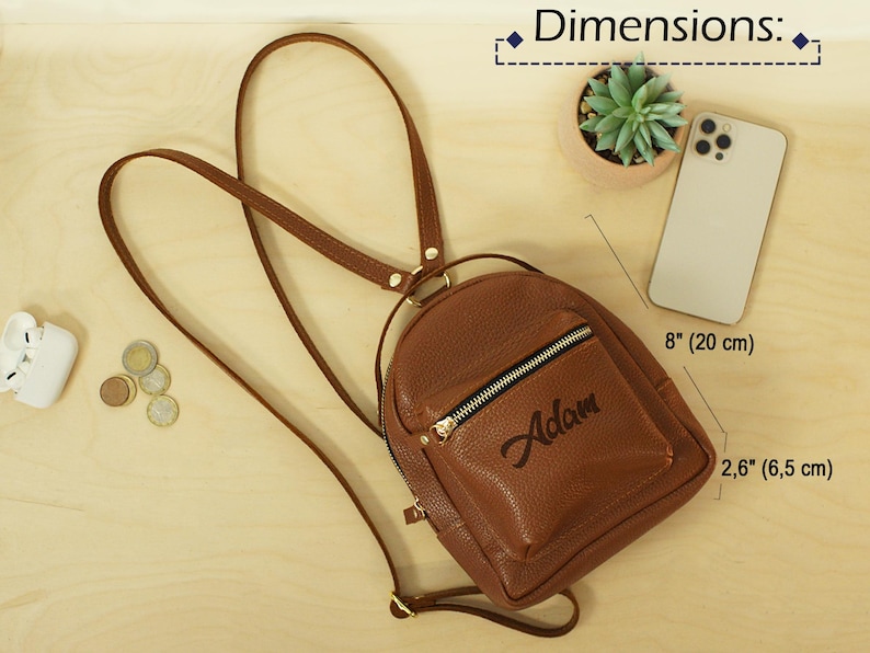Mini Leather Backpack Purse for Women, Personalized Small Backpack, Custom Engraved Bag, Travel Daypack, Birthday Gift for Her image 5