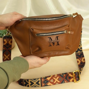 Engraved Leather Crossbody Fanny Pack, Handmade Waist Bag with Adjustable Strap, Mens Everyday Sling Bag, Travel Hip Bag, Gift for Husband