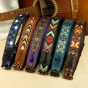 Sangle de guitare personnalisée, Sangle de guitare en nylon à motif unique avec base en cuir souple, Sangle de guitare gravée, Cadeau personnalisé pour guitariste