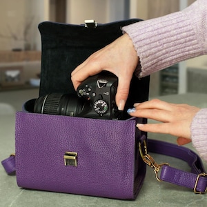 Borsa a tracolla per fotocamera in pelle fatta a mano compatibile con fotocamere mirrorless Canon Nikon Sony SLR/DSLR, borsa a tracolla per fotocamera personalizzata