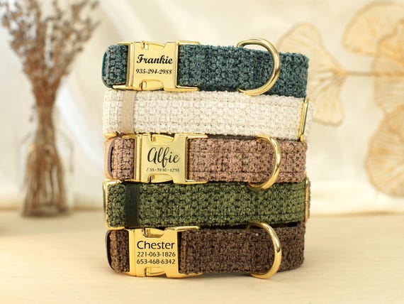 Personalized Boucle Fabric Dog Collar, Engraved Buckle Pet Collars for Small to Large Dogs, Soft Woven Texture Dog Collar, Custom Dog Collar