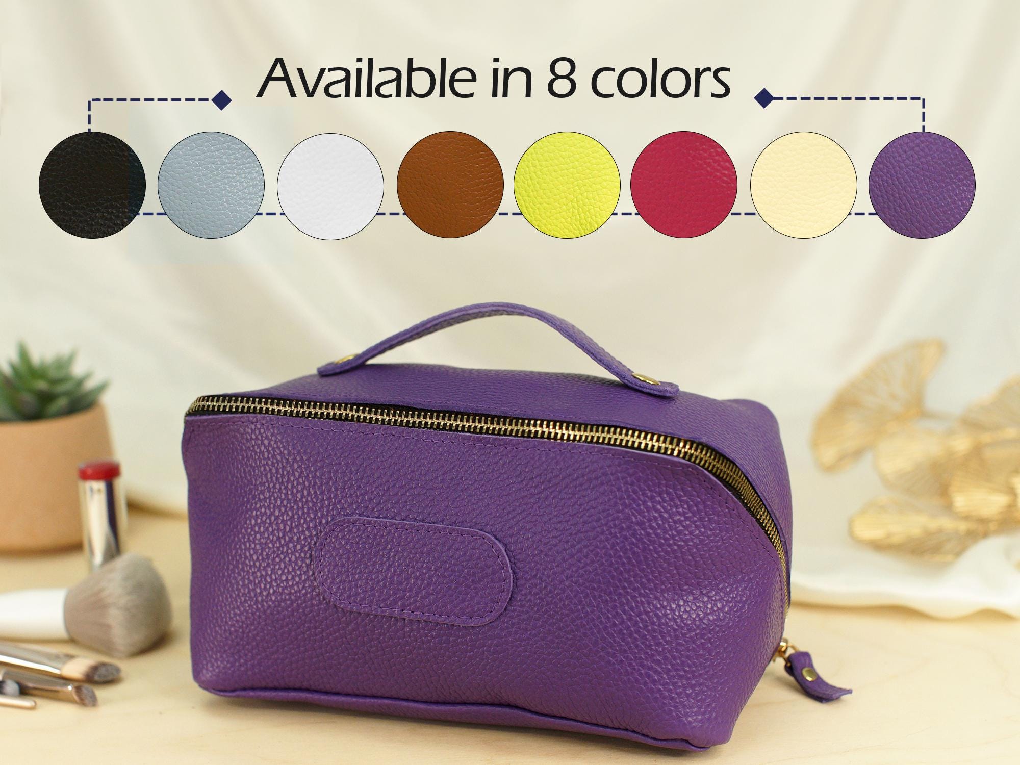 Personalized Makeup Bag with Engraved Name, Customized Wedding Bridesmaid Pouch, Leather Cosmetic Bag for Women, Travel Storage Organizer