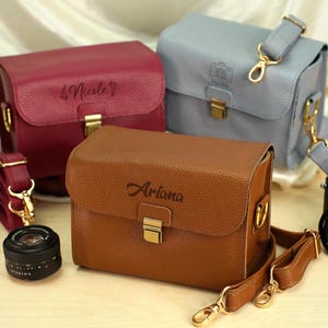 Leather Camera Messenger Bag, Custom Crossbody Camera Purse for Photographers, Protect DSLR Case with Adjustable Strap, Photographer Gift