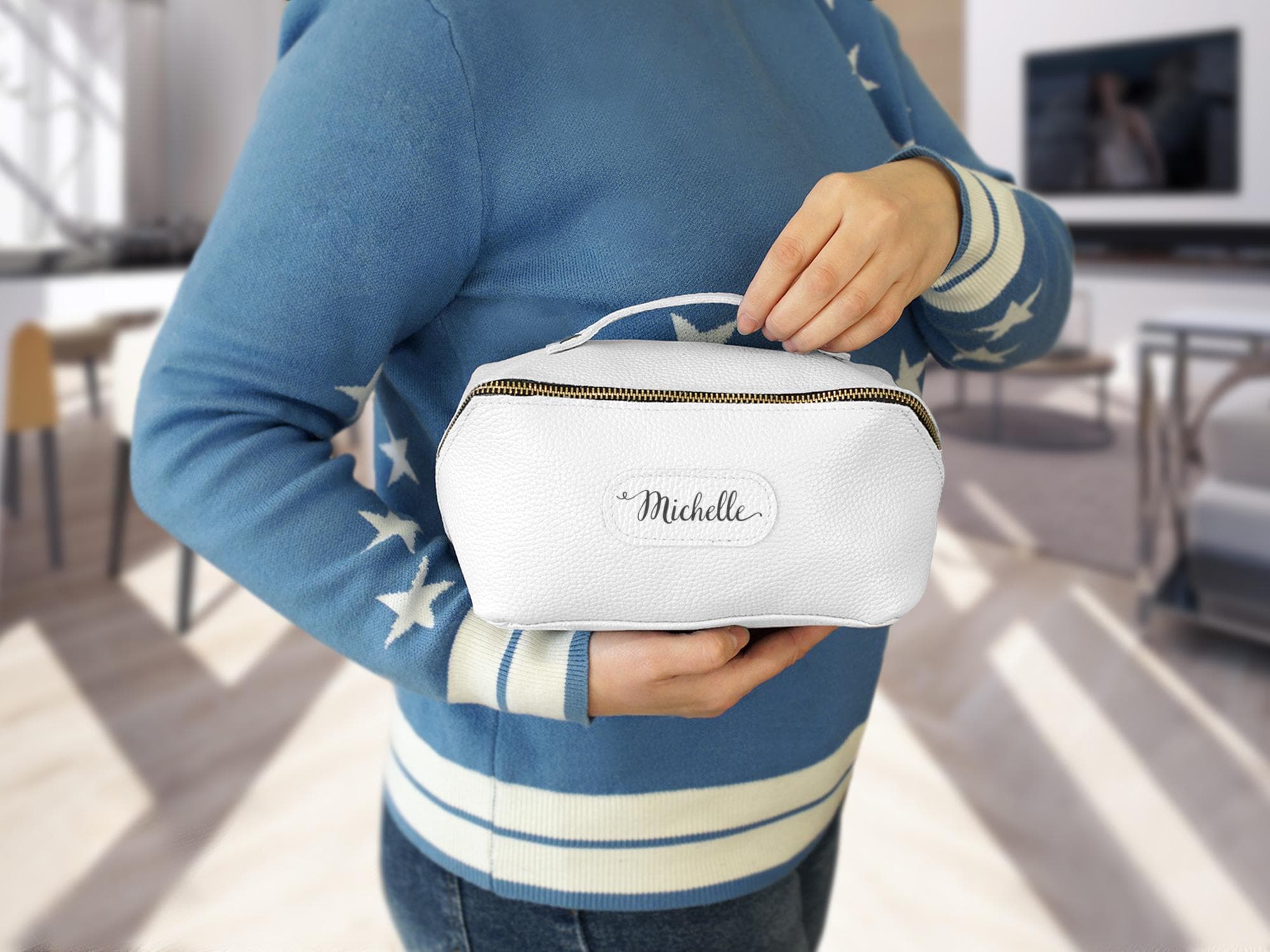 Personalized Makeup Bag with Engraved Name, Customized Wedding Bridesmaid Pouch, Leather Cosmetic Bag for Women, Travel Storage Organizer