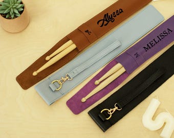 Personalized Leather Drumstick Case, Custom Drumstick Bag for Drummers, Engraved Drum Stick Holder, Unique Musician Gift, Music Gear Pouch