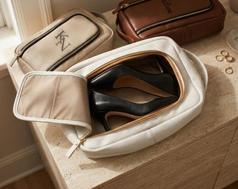Personalized Leather Shoe Bag, Custom Travel Organizer, Wedding Accessory, Bridesmaid Gift