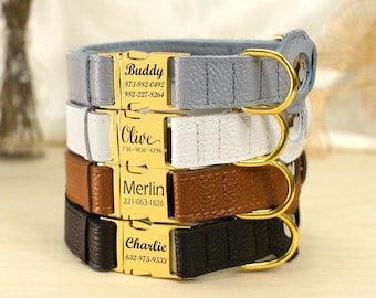 Gepersonaliseerde leren hondenhalsband met AirTag-houder, aangepaste luchttag-halsband, halsband met gegraveerde gesp voor kleine, middelgrote en grote honden
