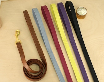Handgemaakte leren hondenriem, goudkleurige hardware, zacht handvat, 1,5 meter lange wandelriem.