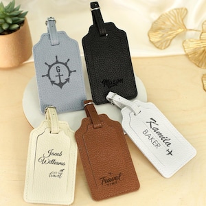 Luggage Tags for Him & Her, Monogrammed Leather Luggage Tag, Travel Name ID Tag for Women and Men, Durable Soft Leather Bag Name Tag