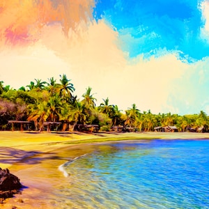 Morning at Kona Village - Painting - Big Island - Hawaii / Tropical Canvas Art Print - Gallery Wrap Canvas, Hawaii Tropics Painting
