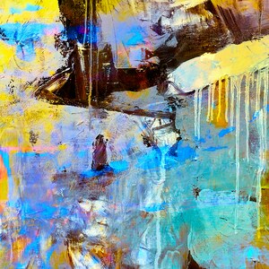 Abstract Canvas Fine Art Print - Cave Explorers - Gallery Wrap Frame, Abstract Mixed Media Painting