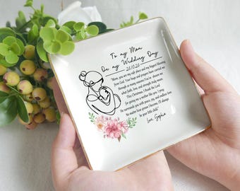 Personalized Ceramic Ring Dish, Custom Trinket Dish, Mother of the Bride Gift, Wedding Keepsake for Mom, Ready to Ship Jewelry Tray