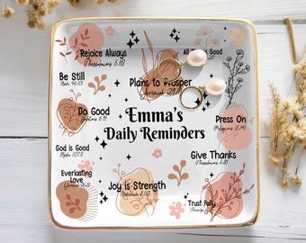 Personalized Bible Verse Ring Dish, Custom Ceramic Trinket Dish, Christian Keepsake Gift for Women, Faith Jewelry Holder, Ready to Ship