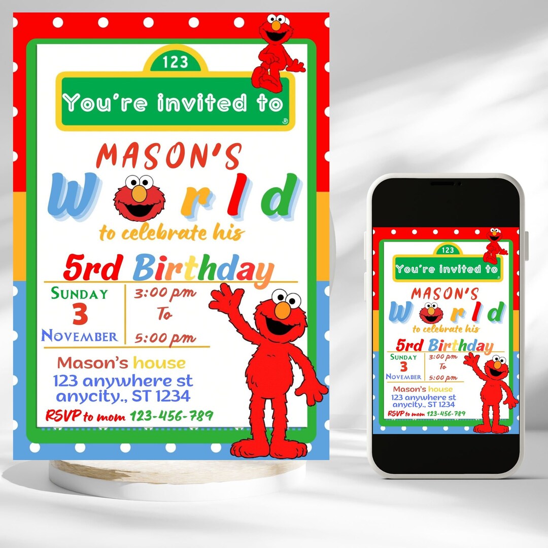 Elmo Birthday Invitation Kids Birthday Invitation Template Editable ...