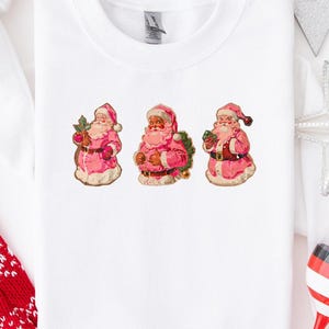 Pacote Papai Noel Retro, Camisetas de Natal, Moletons para Mulheres Rosa, Suéteres de Natal Combinando Família Rosa Vintage Feriado Crewneck Festa