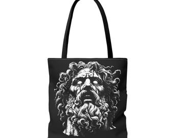 Dark Zeus Tote Bag, Mythical Greek God Art, Black Tote Bag, Unique