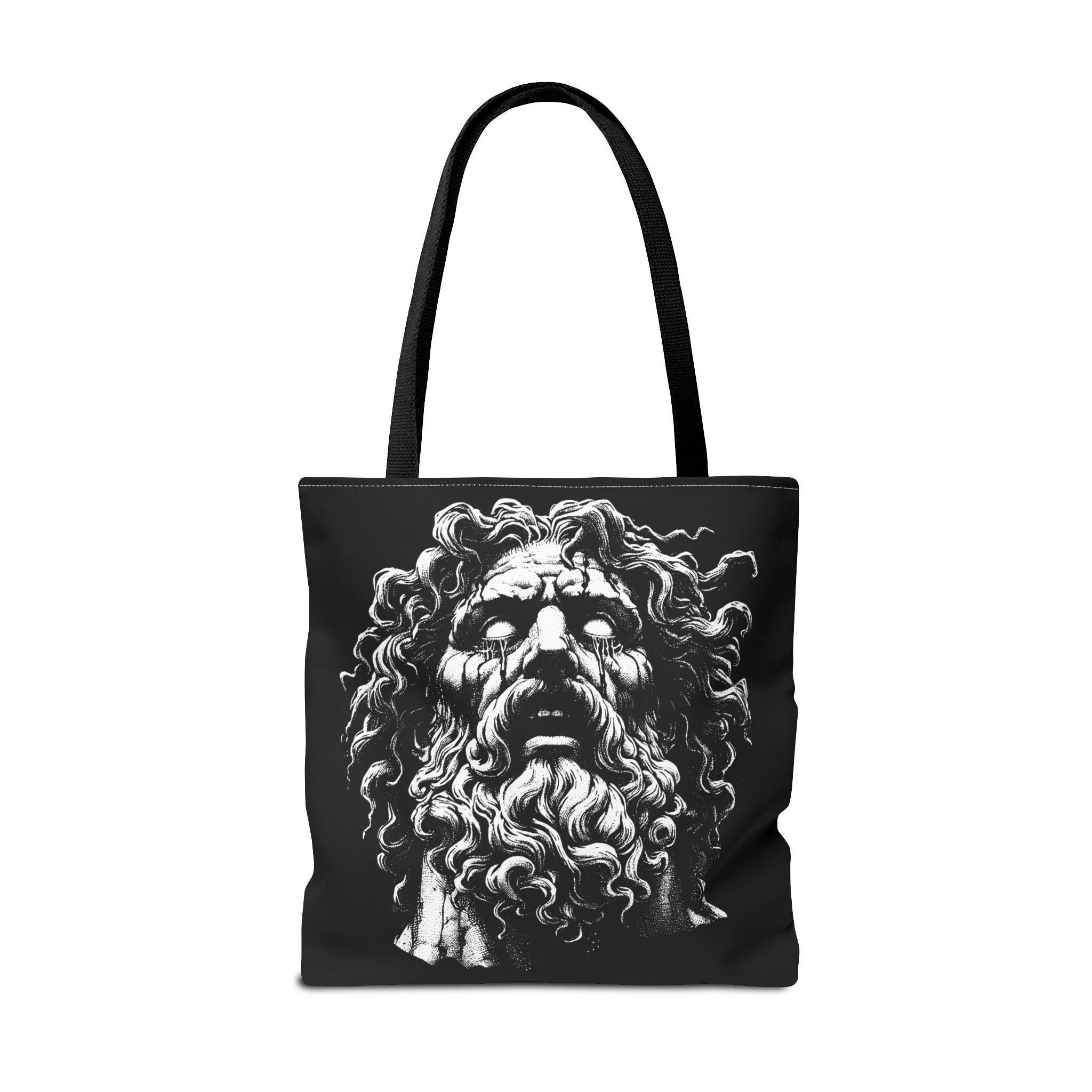 Dark Zeus Tote Bag, Mythical Greek God Art, Black Tote Bag, Unique