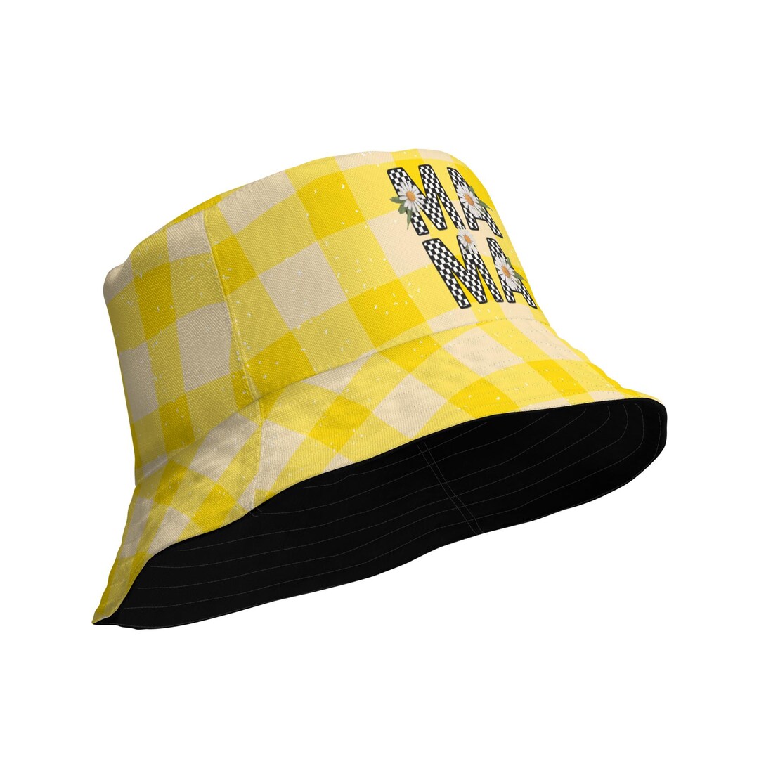 Reversible Bucket Hat Yellow Gingham Print, Sunflower Black Checkers ...