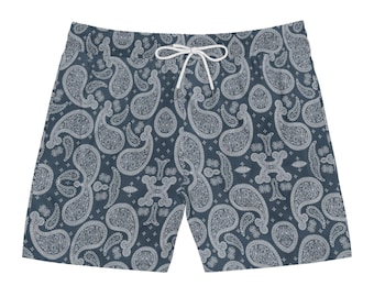 Coastal Paisley Board Shorts, Mid Length Swim Trunks for Him, Casual Pool Party Outfit, Vacation Shorts, Gift for Him, Vacation Essentials
