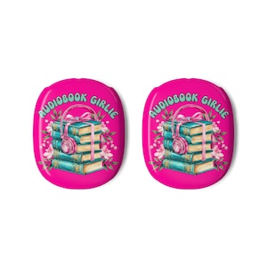 Hot Pink AirPod Max Cases, Audiobook Girlie Design, Vintage Book Stack, Gift for Her
