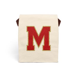 Monogram Canvas Lunch Bag with Strap | Eco-Friendly Tote, Great for School, Work, Picnics, Back to School, Lunch on the Go, Back to School