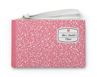 Bolso de mano rojo personalizado, monograma personalizado, regalo de agradecimiento para profesoras.