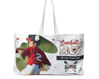 Personalized Baseball Mom Weekender Bag, Custom Player Name, All Stars Design, Gift for Her