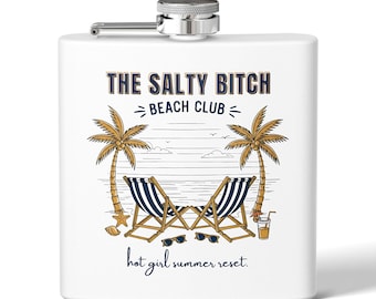 Petaca Salty Bit*h, 177 ml, diseño Beach Club, recuerdo para fiesta de divorcio, reinicio veraniego para chicas guapas, regalo para ella.