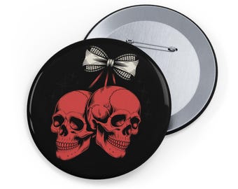 Vintage Skulls Round Pin, Dark Coquette Goth Accessory, Rock Art Badge
