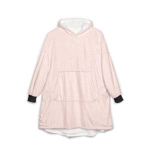 Cozy Polka Dot Hooded Blanket, Soft Pink Blanket Hoodie, Oversized Lounge Wear, Relaxation Gift image 2