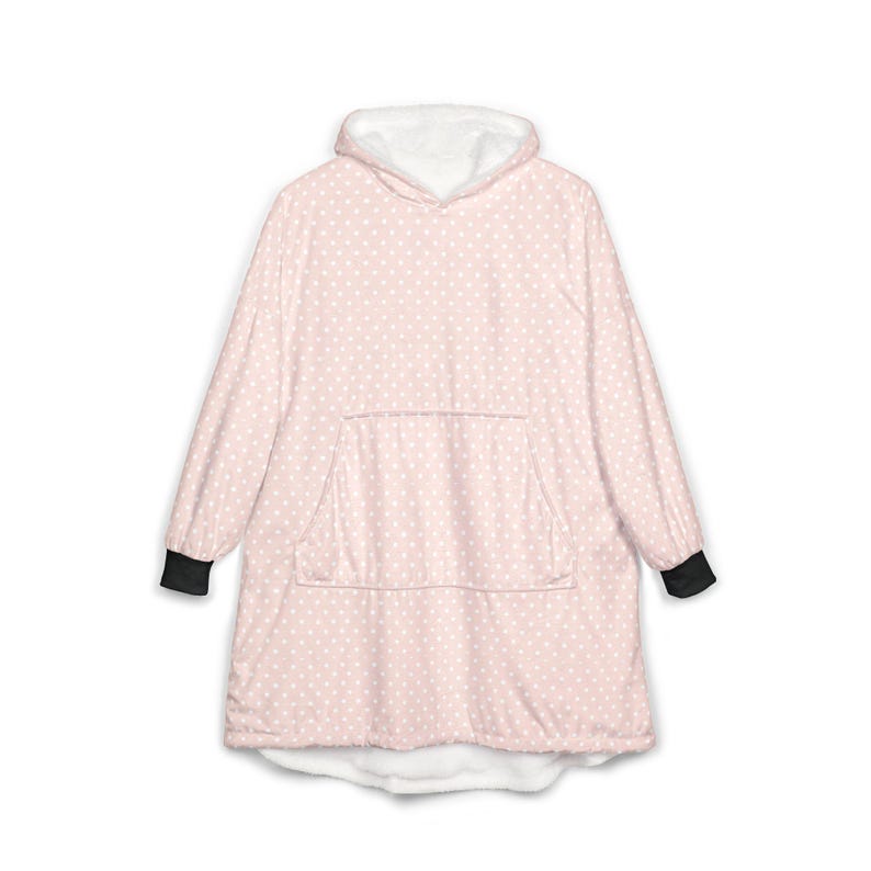 Cozy Polka Dot Hooded Blanket, Soft Pink Blanket Hoodie, Oversized Lounge Wear, Relaxation Gift image 2