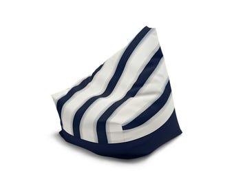 Coastal Bean Bag Chair Cover, Nautical Navy White Striped Accent, Beach House Decor, Preppy Lounge Seating, Coastal Living Decor