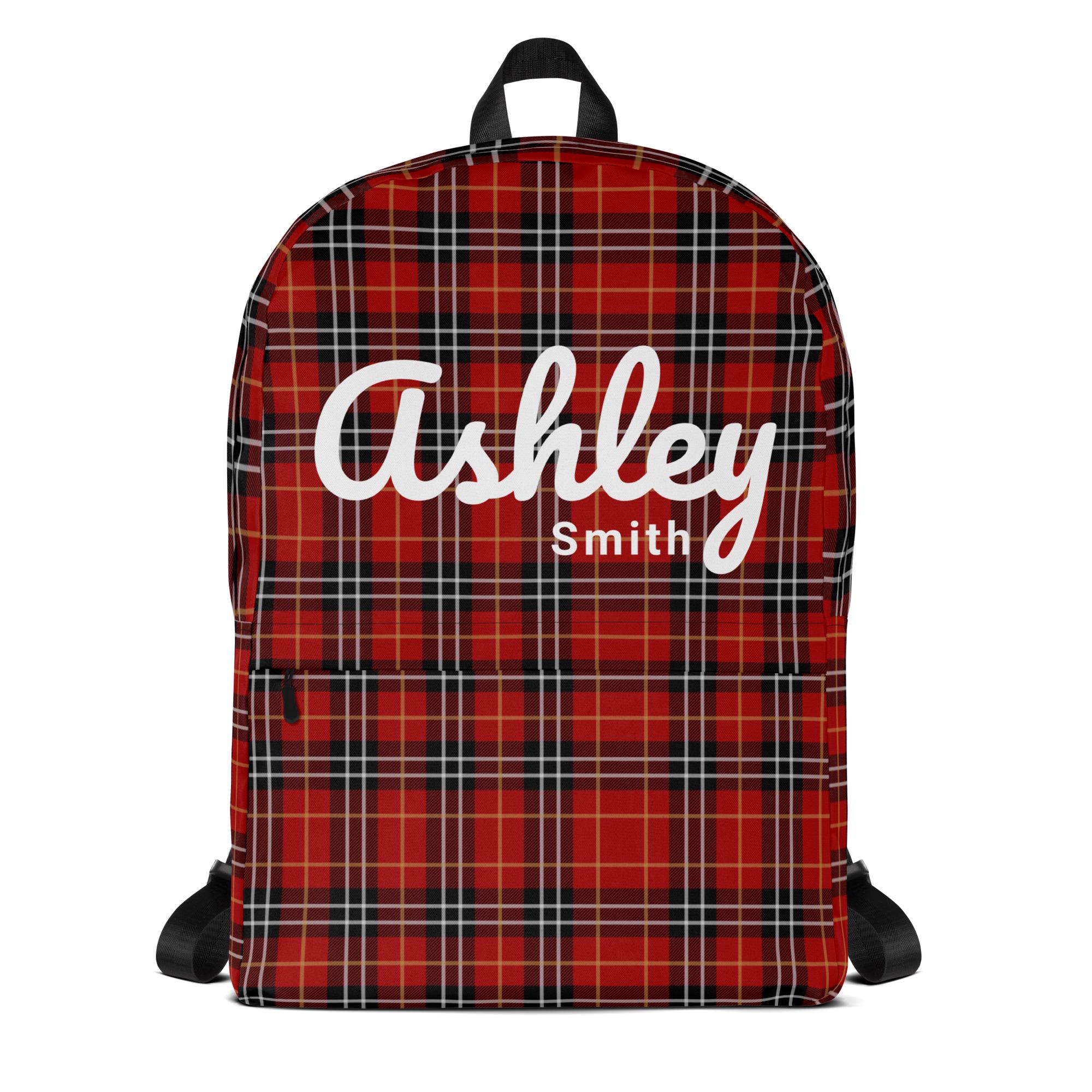 Personalized Plaid Backpack – Black Red Checkered Print, Water