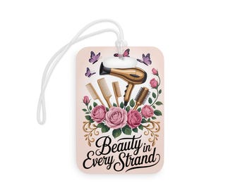 Etiqueta de equipaje para peluqueros, Belleza en cada hebra, Etiqueta de viaje para peluqueros, Etiquetas de identificación de equipaje, Accesorio de viaje personalizado para ella