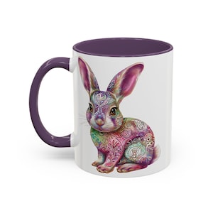 Whimsical Paisley Rabbit Mug Colorful Bunny Coffee Cup, Easter Gift, Bunny Lover Mug, Cute Home Decor Handmade Drinkware, House Warming Gift