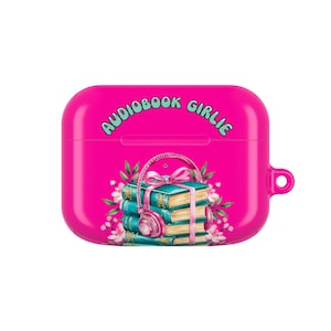 Hot Pink AirPod Case, Audiobook Girlie Vintage Book Stack Design