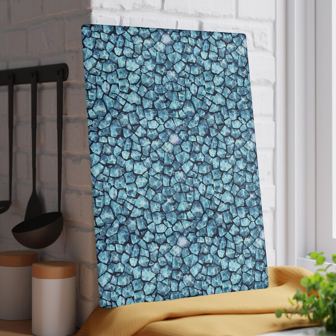 Turquoise Stone Pattern Glass Cutting Board, Elegant Kitchen Decor ...