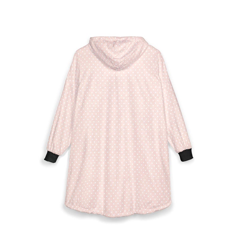 Cozy Polka Dot Hooded Blanket, Soft Pink Blanket Hoodie, Oversized Lounge Wear, Relaxation Gift image 4