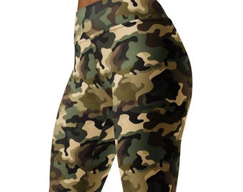 Camo Yoga Leggings for Women, High Waist Stretch Workout Pants, Soft Camouflage Print Activewear, Stylish Gym Lounge Leggings, Travel Pants