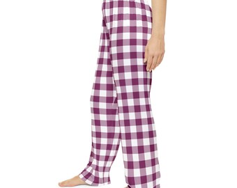 Pantaloni da pigiama comodi da donna, pigiama con motivo a quadretti bordeaux, abbigliamento da casa, regali per lei, relax, prodotti essenziali per la cura di sé