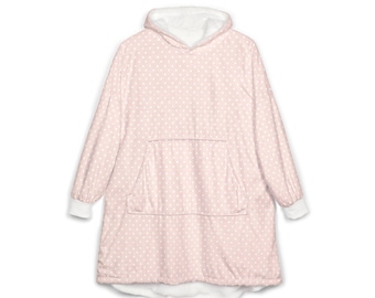 Gemütliche Polka Dot Kapuzendecke, weicher rosa Hoodie, übergroße Lounge Wear, Entspannungsgeschenk