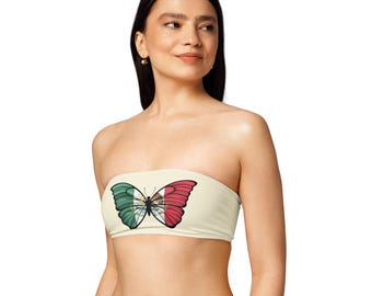Mexico Flag Butterfly Bandeau Top, Recycled Fabric, Summer Festival Wear
