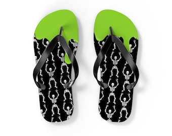 Summerween Skull Flip Flops, Slime Green Goth Sandals, Spooky Cute Beach Shoes, Y2K Halloween Girl Gift