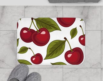 Cherry Red Bathroom Rug, Non-Slip Bath Mat, Cherry Graphic, Cute Bathroom Decor, Housewarming Gift