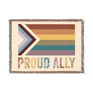 LGBTQ+ Proud Ally Woven Blanket, Gift, Cozy Rainbow Throw, Retro Rainbow Pride Decor, Inclusive Home Accessory, Colorful LGBT Blanket, Warm