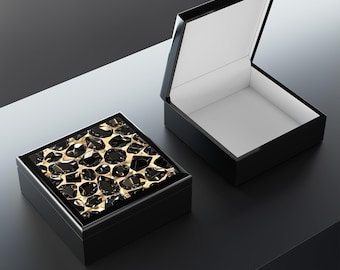 黒檀の黒漆ジュエリーボックス、ヒョウ柄の記念品、母の日ギフト