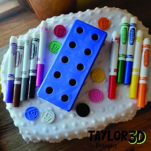 Marker Holder 3D Print. 3D Printed Marker Holder Block. 10 Slot Marker Block for Preschoolers. Marker Holder for Elementary Students.