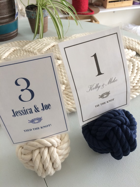 or Navy Blue Rope Table Number Holders 3.5-3.75 inches. Cream Cotton 15-19 Number Holders Smaller knots