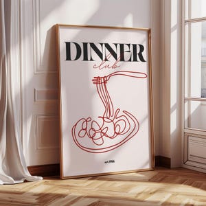 Dinner Club Wall Art Digital Decor | Pasta Lover | Bar Cart Decor | Food & Drink Prints | Retro Kitchen Poster | Social Club | Printable Art