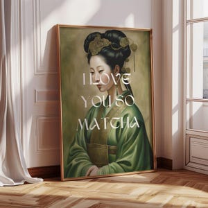 「I Love You So Matcha」ウォールアート、ラテアート、コーヒーテーブル、エスプレッソ、レトロなキッチンポスター、かわいいタイポグラフィ、朝食テーブル、バーカートの装飾